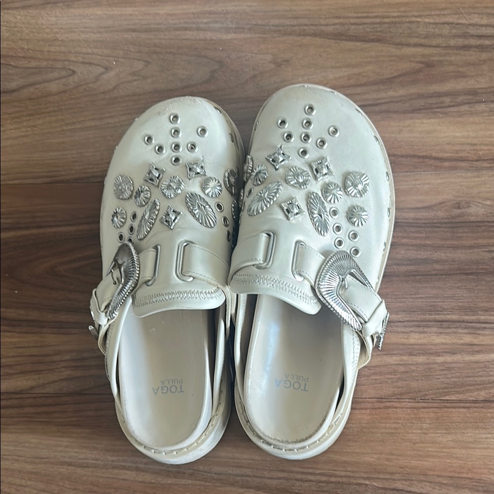 TOGA Pulla Cream Studded Slip-On Clogs